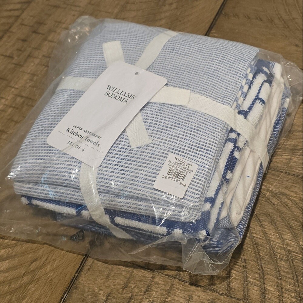 Williams Sonoma Multipack Kitchen Towels Set of 4 NAVY/ WHITE